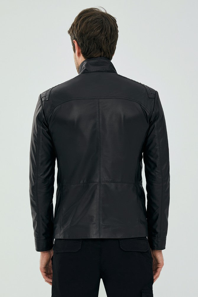 Black Leather Blouson Jacket for Men