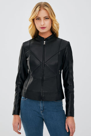 Tiffany Women's Black Stretch-Fit Leather Jacket