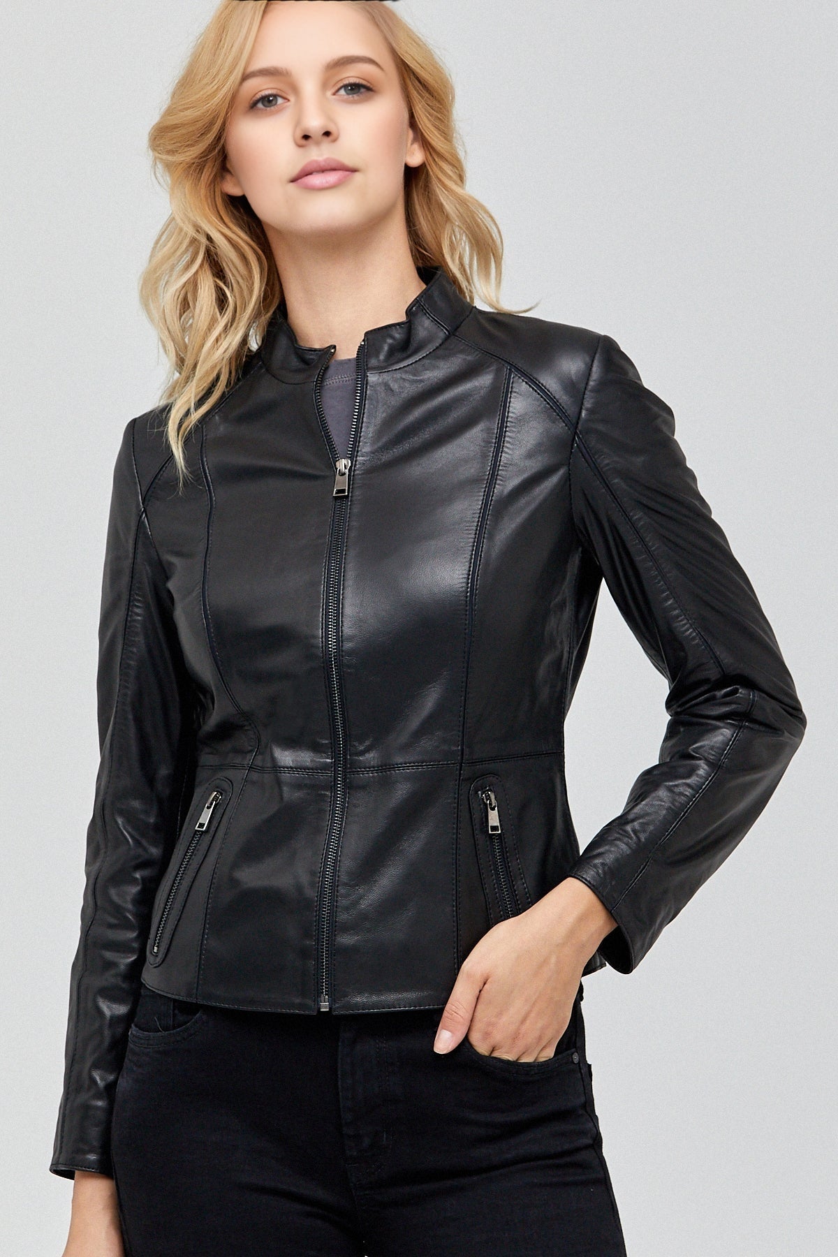 Riva Women's Black Stretch-Fit Leather Jacket