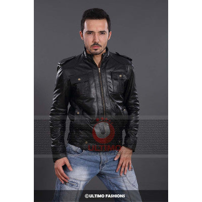 Slimfit Rider Button Pocket Leather Jacket