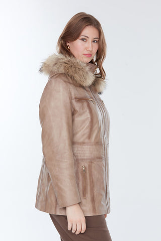 Women's Rachel Brown Plus Size Fur Leather Coat