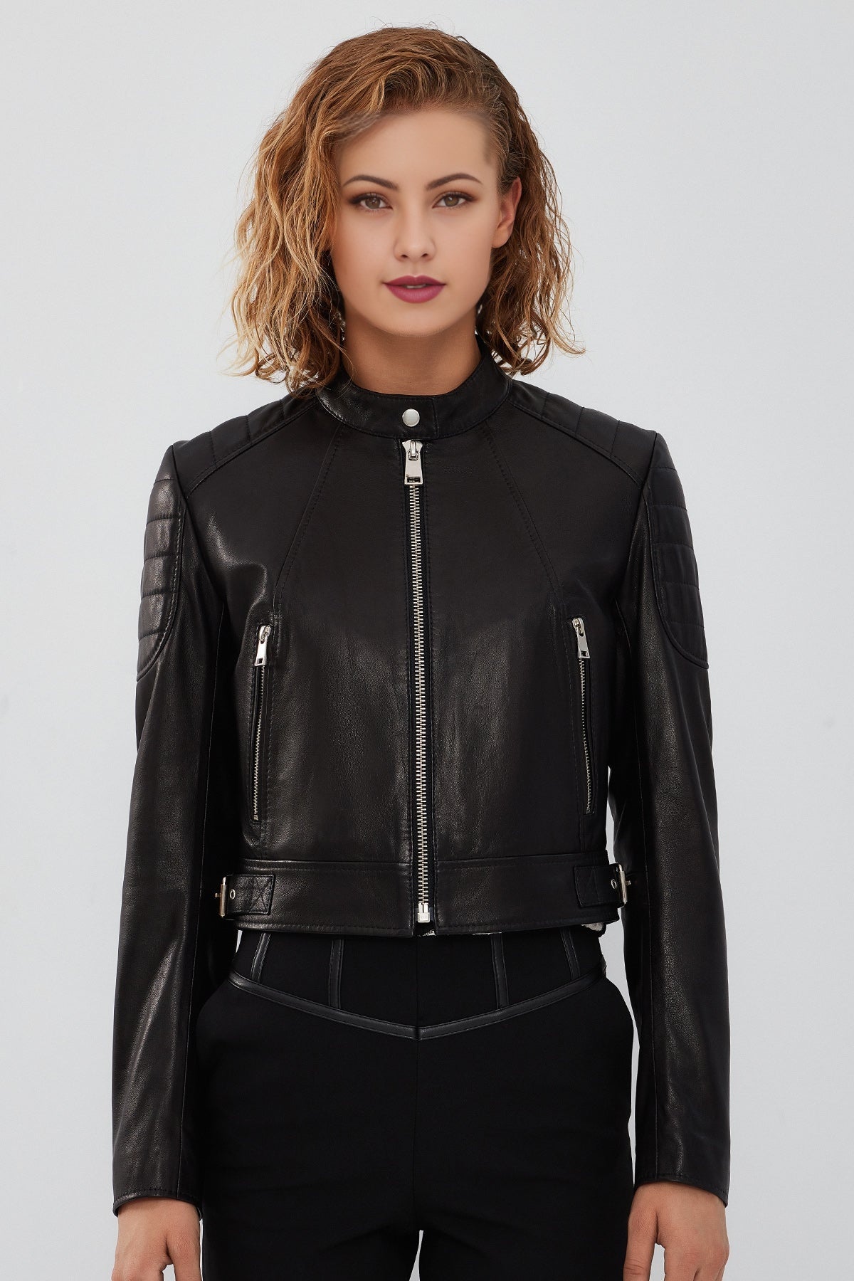 Darling Women's Black Short Leather Jacket