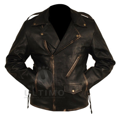 Heavy Duty Brando Distressed Black Biker Leather Jacket