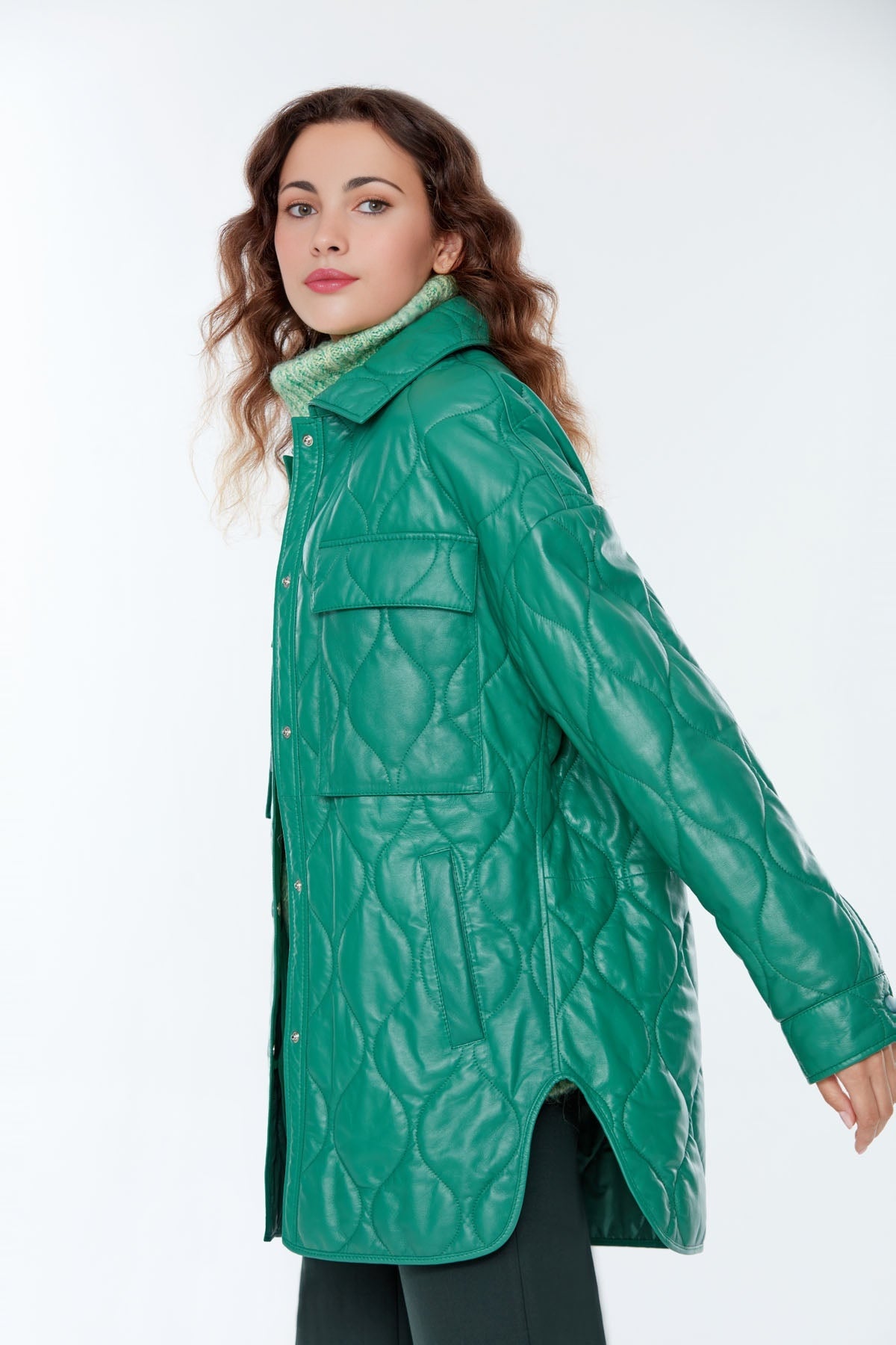 Miracle Women's Green Long Leather Coat
