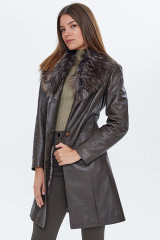  Christina Women's Mink Fur Long Leather Coat