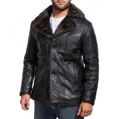 Men's Black Fur Leather Jacket