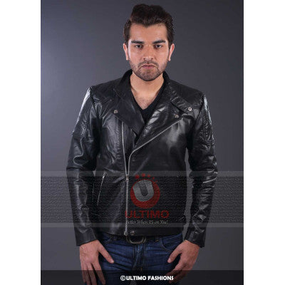 Stylish Solid Metal Black Leather Jacket