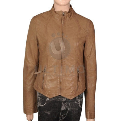 Natural Stone Colored Western Leather Jacket