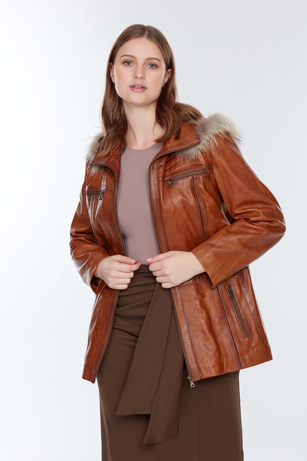 Rachel (Plus) Women's Camel Leather Coat