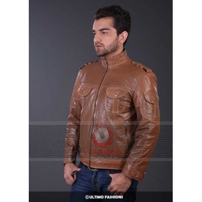 Classic Rising Star Tan Bomber Vintage Style Leather Jacket