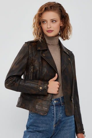 Newyork Women's Brown Vintage Leather Jacket