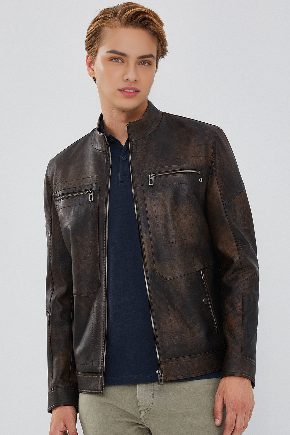 Kimmich Men's Brown Vintage Leather Jacket
