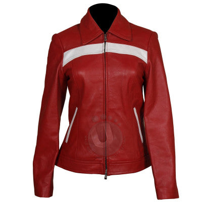 Slim Fit Red Women Leather Jacket