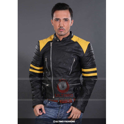 Motorcycle Black With Yellow Stripes Leather Jacket
