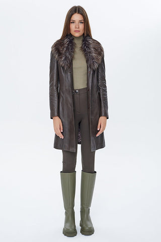 Christina Women's Mink Fur Long Leather Coat