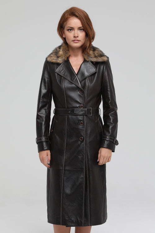 Brenda Women's Brown Fur Leather Coat