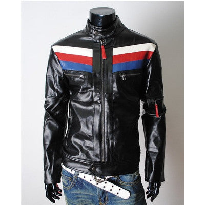 Casual Slim-fit Mens Leather Motorcycle Jacket