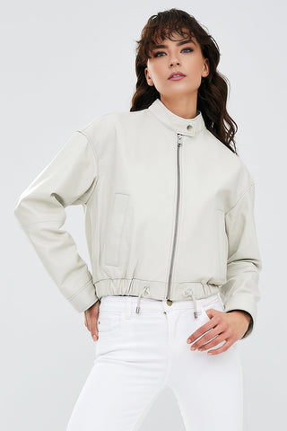 Flora Women's Beige Oversize Leather Jacket