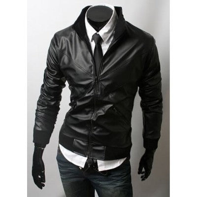 Cross Front Style Slim-fit Leather Motorcycle Jacket