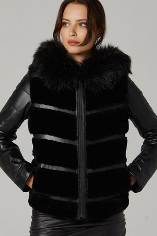 Loretta Women's Black Fur Leather Long Coat