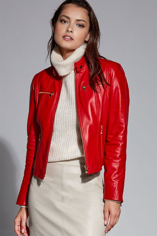 Alexa Women's Red Leather Jacket