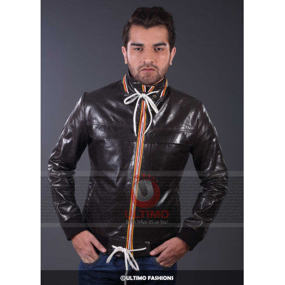 Clinton Mens Brown Leather Bomber Jacket