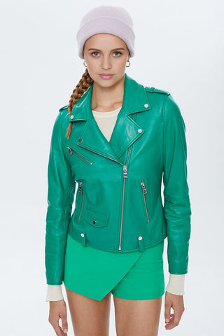 Egoist Women's Green Leather Biker Jacket