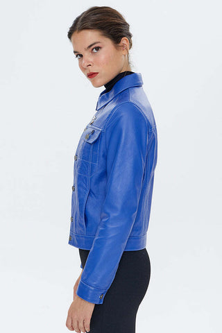 Kiss Women's Navy Blue Leather Jacket
