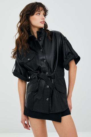 Goldy Black Women's Leather Short Sleeve Leather Jacket