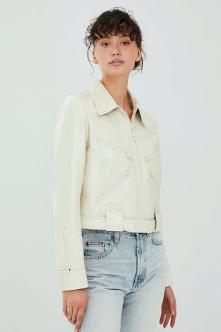 Sirena Women's White Short Leather Jacket