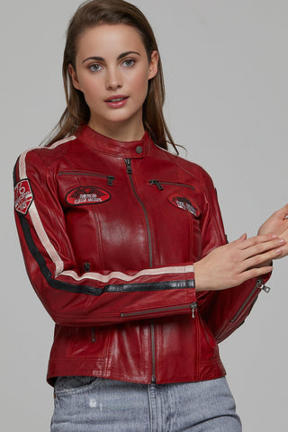 Ladyracer Red Biker Leather Jacket