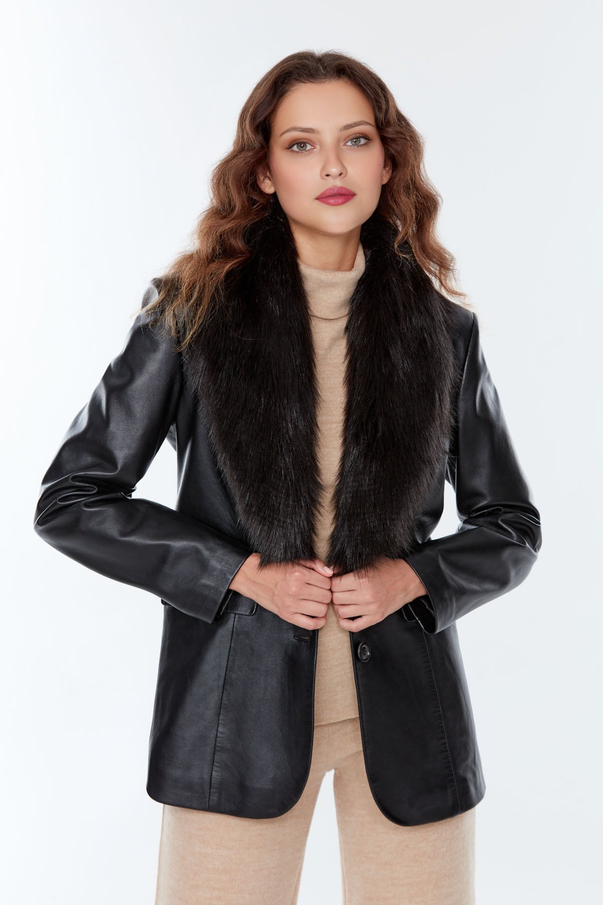 Noella Women's Black Fur Leather Jacket
