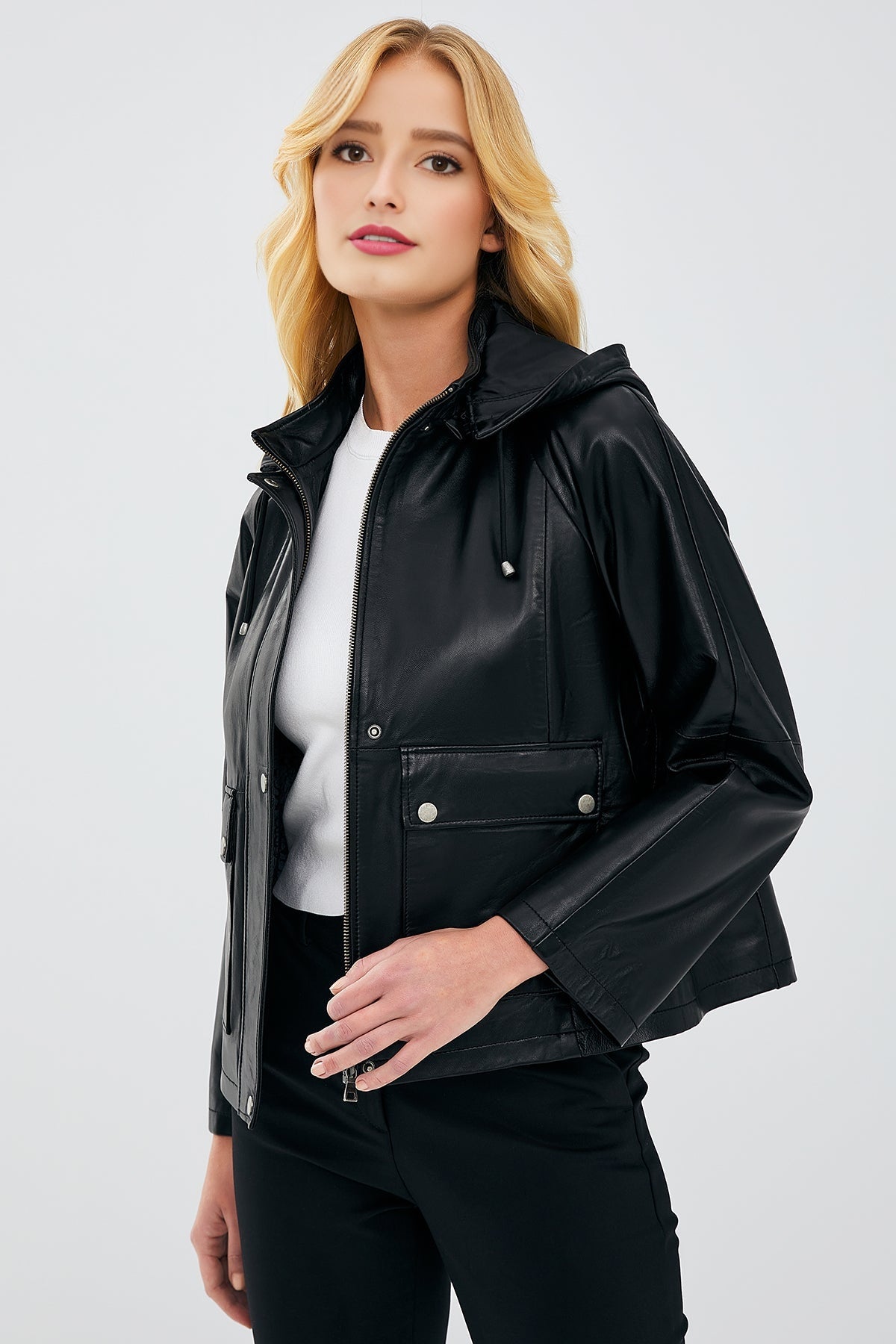 Gloria Women's Black Leather Coat