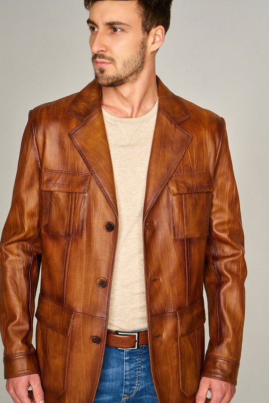 Men's Camel Leather Jacket