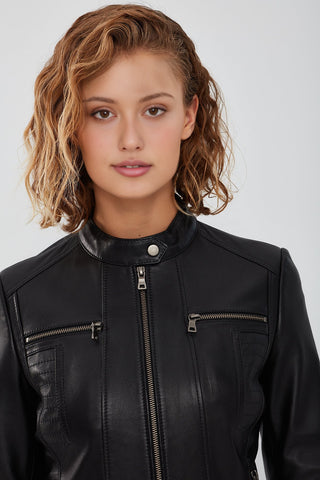 Marlyn Women's Black Short Leather Jacket