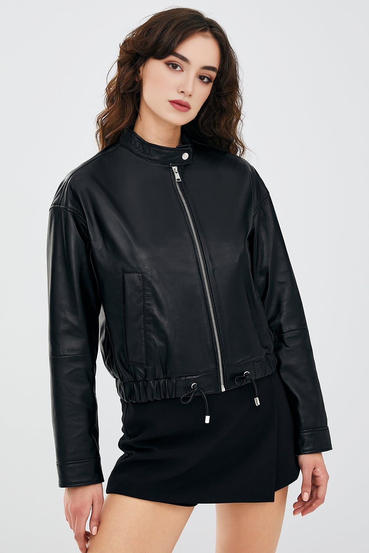 Flora Women's Black Oversize Leather Jacket