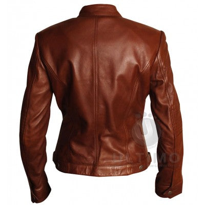 Brown Slim Fit Women Leather Jacket