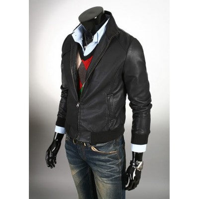 Trendy Vintage Slim-fit Bomber Leather Jacket