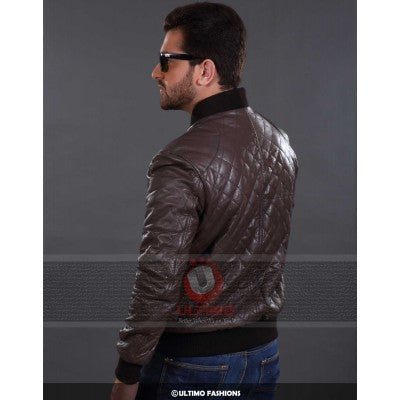 Real Sheepskin Quilted  Black Leather Jacket