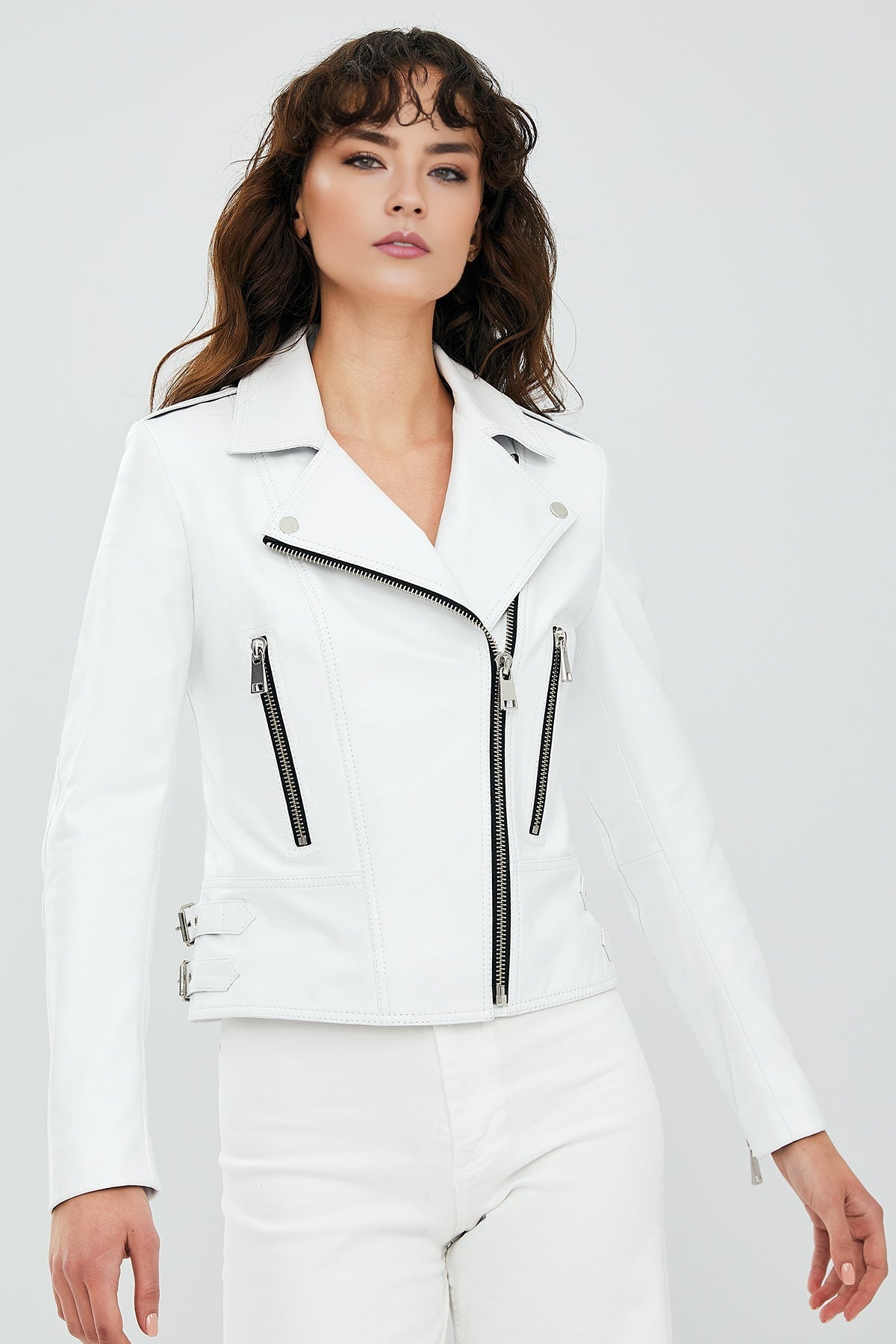 Latoya Women's White Biker Leather Jacket