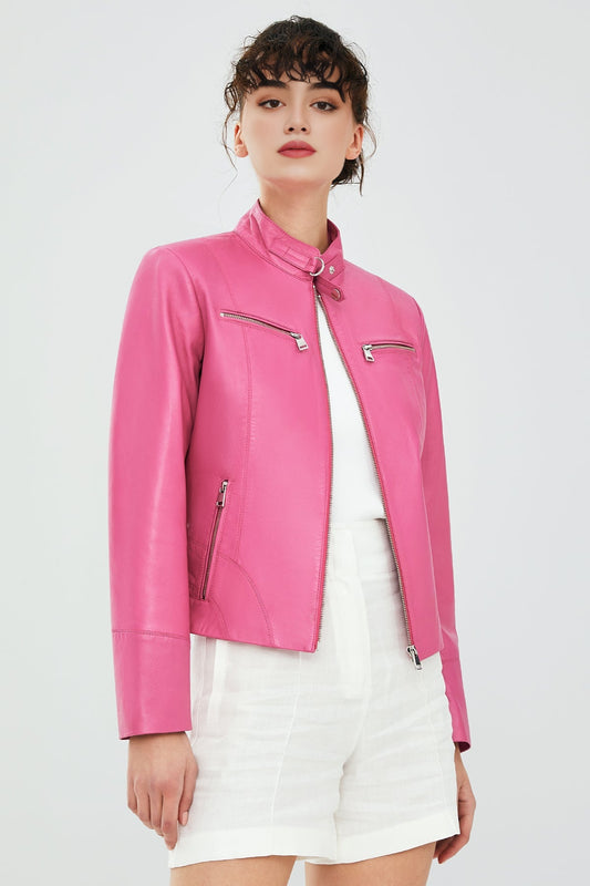 Alicia Pink Women's Leather Jacket