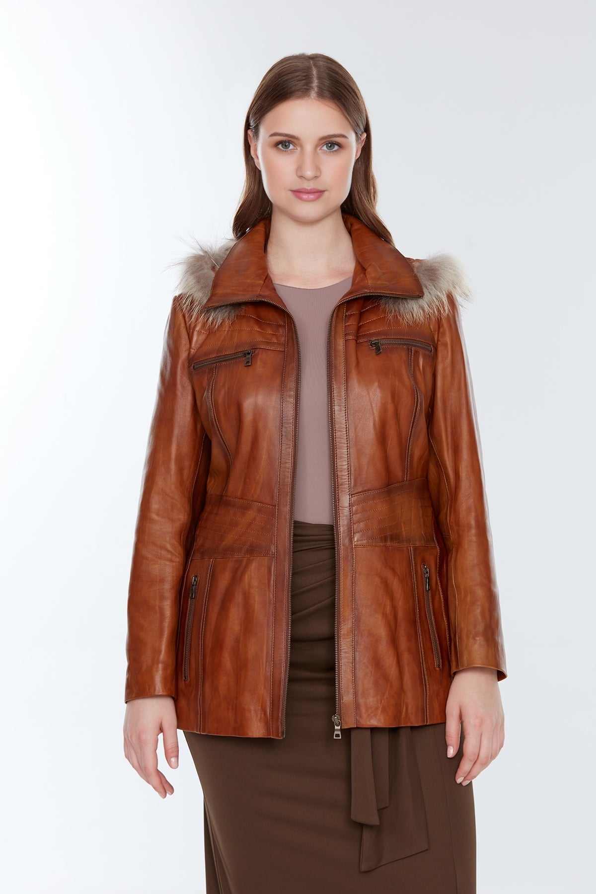 Rachel (Plus) Women's Camel Leather Coat