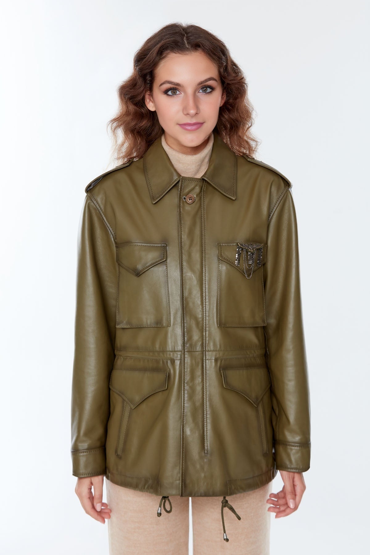 Isabel Women's Green Long Leather Coat
