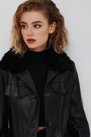 Fonda Women's Black Fur Leather Coat