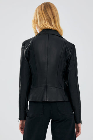 Kiara Women's Black Stretch-Fit Biker Leather Jacket
