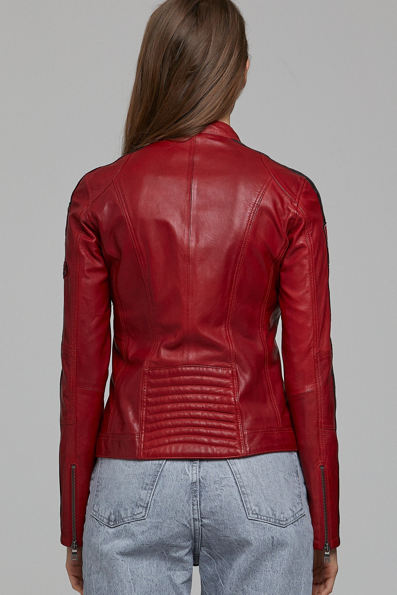 Ladyracer Women's Red Biker Leather Jacket
