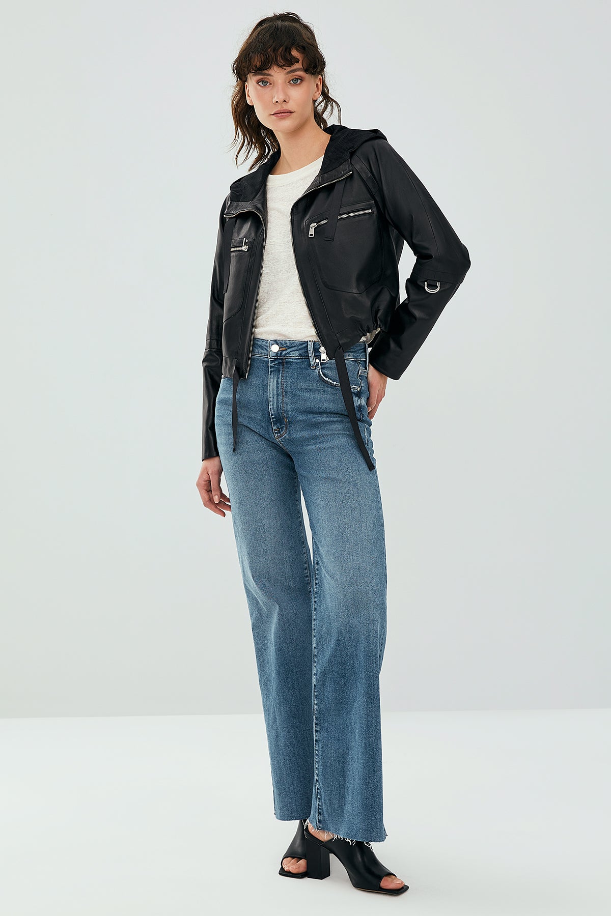 Stella Women's Black Hooded Short Leather Jacket