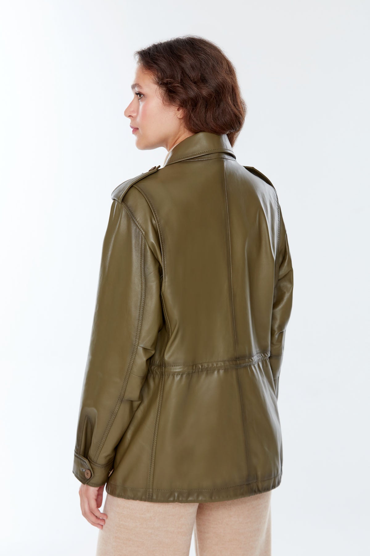 Isabel Women's Green Long Leather Coat