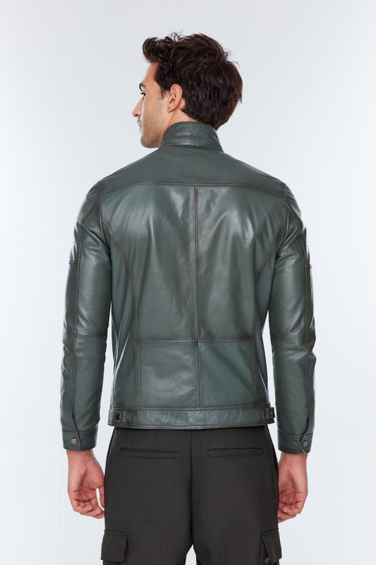 Wade Men's Khaki Leather Jacket
