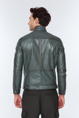 Wade Men's Khaki Leather Slim-Fit Jacket